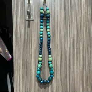 Handmade Wooden Bead Necklace Multitone Blue